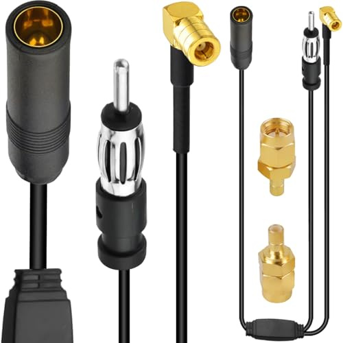 DAOKAI DAB Splitter, AM FM + DAB antennsplitter bilradio antenn adapterkabel, Din kontakt till Din Plug + SMB-kontakt, 12 V + aktiv signalförstärkare, plug and play