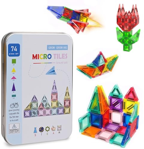 Magnetiskt kakel, magnetleksaksset, MINI magnetkakel byggleksak, bärbar Montessori bygglåda från 3 år | kreativ pedagogisk leksak, perfekt resepresent för pojkar och flickor (74 st)