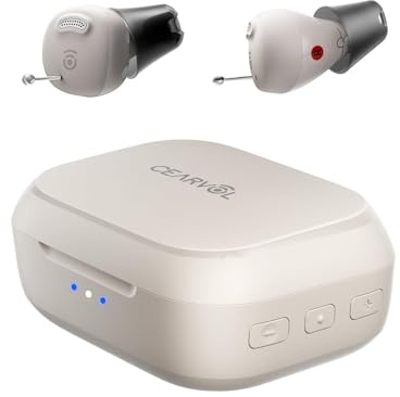 Nano Amplificador de Sonido con Estuche de Carga Multifunción, Control Todo en Uno, Ajuste Fácil, 3 Modos Ambientales, 4 Niveles de Volumen, Diseño Invisible (Blanco Estelar)