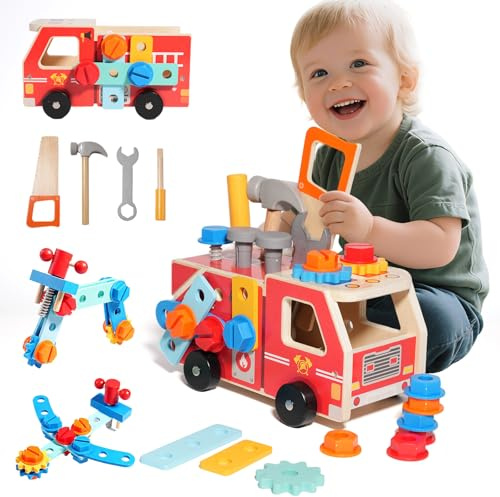 Thalire Maletín de Herramientas para niños, Carro de Herramientas 29 Piezas - Banco de Trabajo de Juguete de Madera para niños a Partir de 2-3-4 años