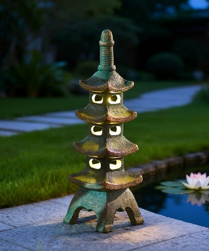 Yeomoo 40cm Solar Pagode mit Lichterkette Gartendeko für Draußen Geschenke