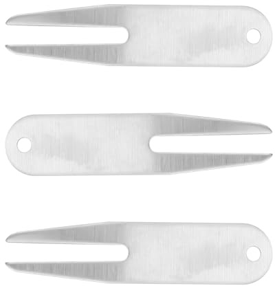 STOBAZA Set 3 Pezzi Forchette Divot Golf in Acciaio Inox 304 Marcatore Palline, Attrezzi per Riparazione Zolle, Accessori Golf per Campo da Gioco