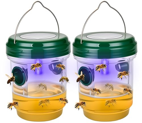 Trampa avispas, 2PCS Trampas Avispa con Luz Solar LED, para Insectos