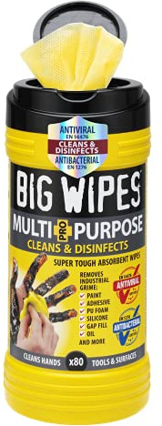 Grandes lingettes 2410 Big Wipes en plastique, lingettes de nettoyage polyvalentes, 4 x 4, noir, 80 pièces