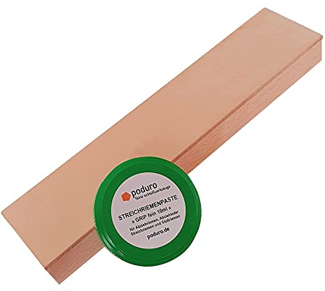 Streichriemen-Set - PODURO M1 - Abziehleder auf Holz & Streichriemenpaste & Baumwollbeutel