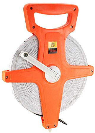 Dapetz® 100M Fibreglass Surveyors Tape Measure Retractable Open Reel Metric & Imperial Impact Resistant Metal Casing
