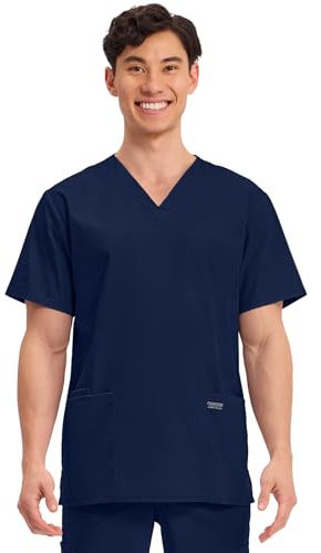 Cherokee Men's V-Neck Top Traditional fit with 4 Pockets, Ultra Soft, Durable, Fade Resistant, 2-Way Stretch Fabric - WW695T, L, Navy