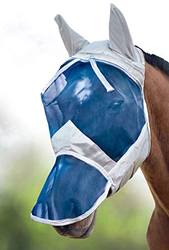 Harrison Howard CareMaster Ergonomisch gestaltete Dicke Fleece Polsterung Pferde Fliegenmaske UV-Schutz Ohren und Nasenschutz Hawaiian Blau Warmblut(L)
