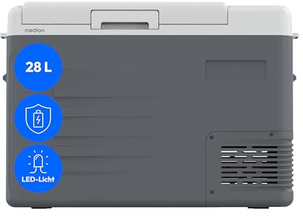 MEDION Nevera portátil con compresor 28 L, mini frigorífico eléctrico, 12 V 24 V 230 V adaptador coche camión camping barco festival, MD370027