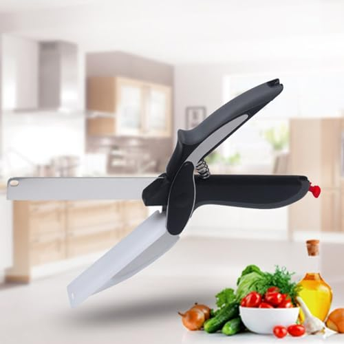 2 in 1 Clever Cutter & Multifunction Kitchen Food Scissors - Replace Your Knives & Cutting Board, Ideal for Vegetables & Meat