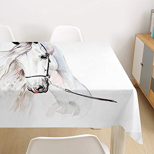 Morbuy Tischdecke Abwaschbar, 3D Pferd Tischtuch Rechteckig Tischwäsche Gartentischdecke Outdoor Tischdekoration Wasserdicht Polyester Ölfest Pflegeleicht (140x200cm,Weißes Pferd)