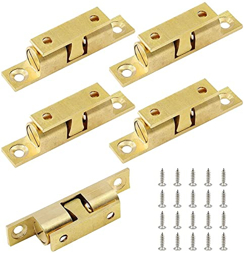 Jiozermi 5Pcs 2.75/ 70mm Double Ball Tension Roller Catch Latch, Solid Brass Hardware Fitting with Screws for Cabinet, Closet & Furniture Door, Golden