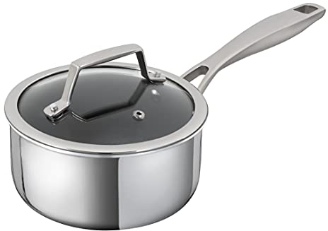 Kuhn Rikon Peak Oven-Safe Non-Stick Induction Saucepan with Glass Lid, Stainless Steel, Silver