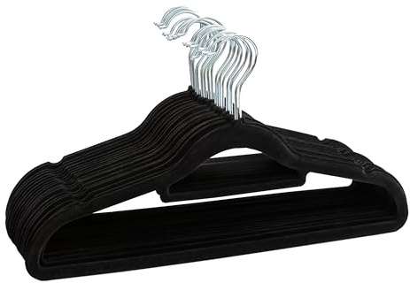 Livel 50 Velvet Suit Hangers - Heavy Duty Black Clothes Hangers With Non-Slip Premium Finish - 360 Degree Swivel Hook for Coats, Jackets, and Trousers