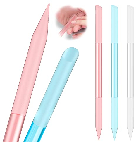 3 Pcs en verre cuticule pousseur lime à ongles cuticule manucure Stick Remover ensemble d’outils de cuticule verre Double face avec bâton de soin de cuticule de Grit pour (rose, bleu,Transparent)