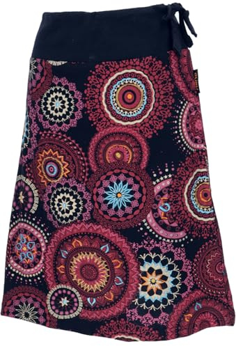 GURU SHOP Bestickter Knielanger Rock, Boho Chic, Retro Mandala - Pink, Damen, Size:L/XL