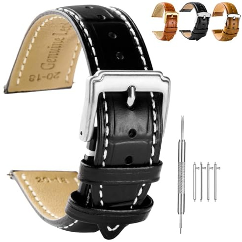 Spolife Universal-Lederarmband mit Schnellverschluss 18mm/20mm/22mm – Unisex Damen/Herren（mit Werkzeug ）