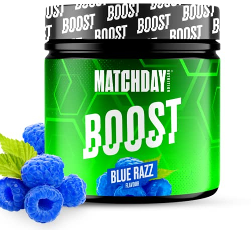 MATCHDAY NUTRITION BOOST für Fußballer I ATP Booster I Sportler-Getränk mit Aminosäuren und Kohlenhydraten I 20 Portionen für mehr Schnellkraft, Explosivität & Ausdauer (Blue Razz)