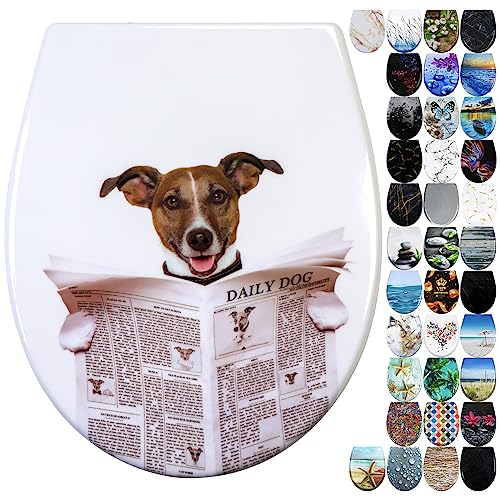 Fanmitrk Abattant WC avec système d'abaissement automatique, couvercle de toilette en Duroplast avec fermeture rapide, montage par le haut (dog)