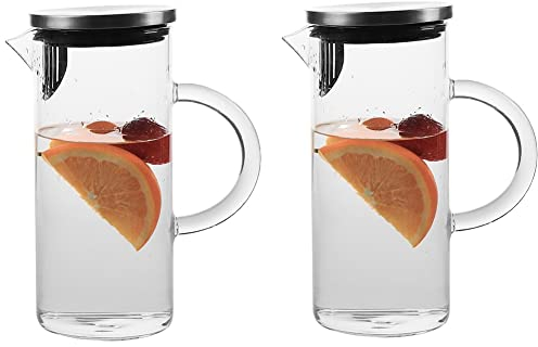 ISTOVO 2 Pieces Water Decanter Glass Carafe Cooling Jug 1 Liter Watering Can Teapot Transparent