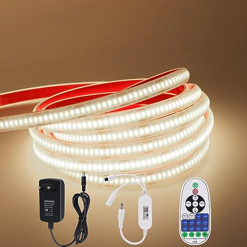 Wisada Dimmbar COB LED Streifen 5M,12V 320LEDs/m Superhell Flexibler WIFI LED Lichtband Naturweiß COB LED Band, Wasserdichte IP68 LED Lichterketten mit Netzteil für Aquarium, Schrankbeleuchtung