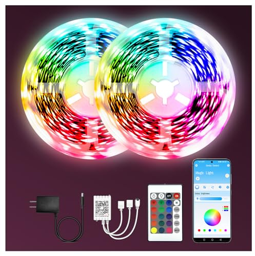 dalattin Led Lights for Bedroom 130ft(2 Rolls of 65.6ft), Led Lighting with Remote&App Control, Color Changing Led Lights for Room, RGB Led Strip Lights Music Sync, Home Decor, 24V Power Supply