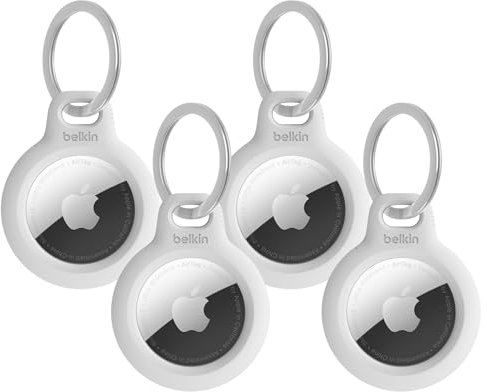 Belkin F8W973 AirTag Case with Key Ring (Secure Holder Protective Cover for Air Tag with Scratch Resistance Accessory) - White (Pack of 4)