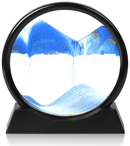 Peinture de Sable Fluides, Images de Sable Rotatives 3D Dynamiques, Sablier Décoratif Cadre Mouvant avec Régulateur, pour Bureau Maison Bleu (7)