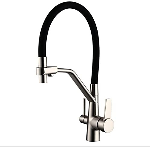 Chrom-Reinigungs-Küchenspüle-Wasserhahn, Deckmontage, 3-Wege-360-Drehgelenk, reines Wasser, Küchenspüle-Wasserhahn, Mischbatterie, Trinkwasserhahn (Color : Nickle brush)