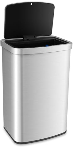 GOPLUS Sensor Abfalleimer, 50L Automatischer Mülleimer geruchsdicht aus Edelstahl mit Deckel, gegen Fingerabdrücke & Ölflecken, Müllbehälter für Küche & Wohnzimmer, 30cm max. Erfassungsbereich