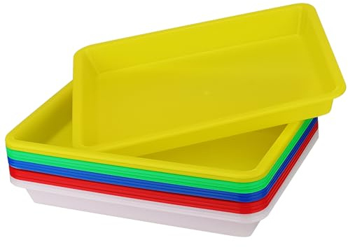 JOIKIT 15 bandejas de plástico para arte, 27,5 x 21 x 3 cm, bandejas sensoriales multicolores, bandejas de plástico grandes para manualidades, proyectos de bricolaje, azul, verde, amarillo, blanco,