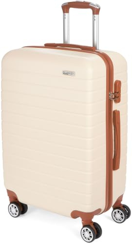 BRUBAKER Valise Rigide Paris - Trolley de Voyage avec Serrure à Numéro, 4 Roues et Poignées de Confort - Valise à roulettes 43 x 66,5 x 26 cm - ABS Valise Dure (L - Crème Blanc et Marron Clair)