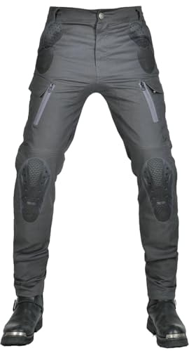 QIYUANT Pantalones Cargo de Moto para Hombre Motocicleta Jeans con Cremallera Transpirable de Verano Mujer Resistente Desgarro Pantalón de Motorista Casual con Protecciones Mejorada (Gris, L)