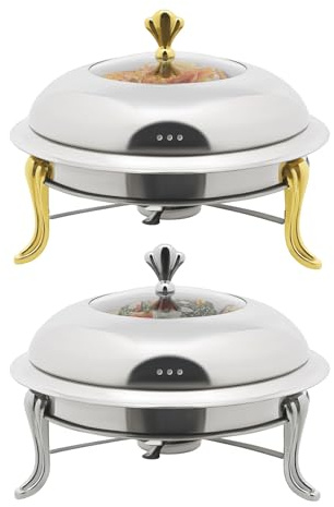 biniliubi SpeisewäRmer Mit Deckel Edelstahl WarmhaltebehäLter Essen Buffet ZubehöR Chafing Dish Heizplatte WäRmebehäLter FüR Speisen Gastro BehäLter ZutatenbehäLter GastronormbehäLter (Gold)