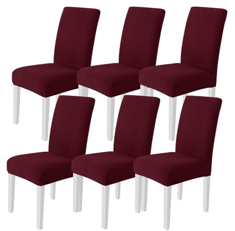 Ystyle Stretch Stuhlhussen 6er Set, Stuhlbezug Elastisch Abnehmbarer Waschbarer,Universal Langlebig Stuhlbezüge, Für Hotel Bankett Küche Restaurant Hochzeit Party, Weinrot