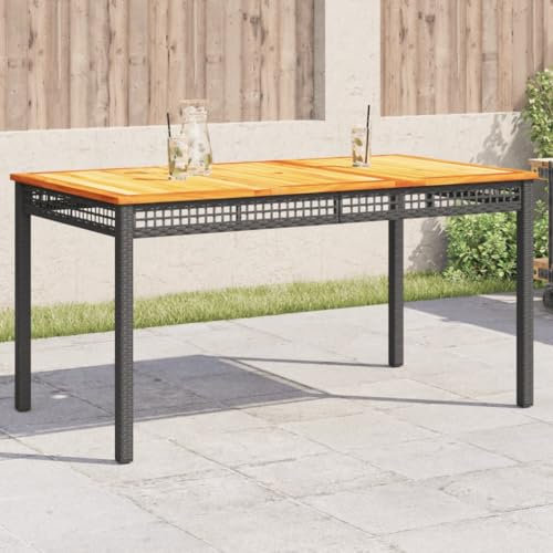 Bulliing Gartentisch Terrassentisch Wetterfest Lounge Tisch Outdoor BalkonhäNgetisch Schwarz 140x80x75 cm Poly Rattan Akazienholz