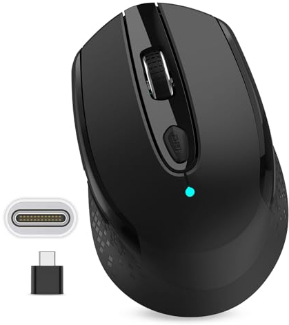 Maus Kabellos USB C, Funkmaus Batterie Klein 2.4G Computer Maus mit USB C Empfänger 3 Verstellbare DPI Level Silent Mouse mit 6 Tasten, mit EIN Aus Schalter für MacbookPro/Air Chromebook Laptop