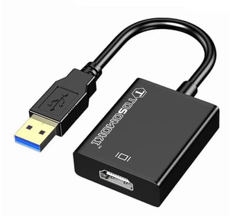 Tosomoki - USB to HDMI Adapter, USB to HDMI Male to Female Adapter for Windows, e.g. Windows 10, External Video & Graphics Card (Not for Mac)