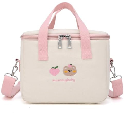 EHOTER Cute Lunch Bag for Girls Insulated Lunch Bag Box Large Capacity Carry-on with Handle and Strap, Kawaii Lunch Box for Kids Teen Women Work School Gifts Easy To Carry for Camping (Pink)