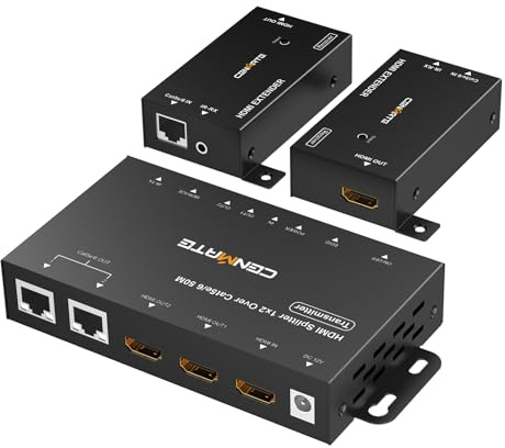 CENMATE 1x4 HDMI Extender Splitter, 1080P@60Hz, Up to 165FT Over CAT5e/6/7, 4 Channels, IR Control, 3D, HDCP, EDID, POC