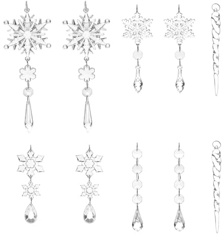 haweeli 10 Stück Christbaumschmuck Eiszapfen Schneeflocken deko Acryl Weihnachtenbaum Anhänger Weihnachtsbaumschmuck für Weihnachten Party Hochzeit Dekoration