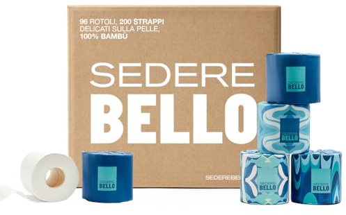 Sedere Bello – Carta Igienica ecologica | 3 Veli, Senza Plastica, 100% Bambù, Super Morbida, Resistente e Sostenibile (96 Rotoli, Rotoli Eco)