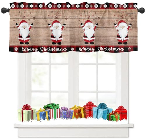 Tokusyou Weihnachten Wichtel Scheibengardine Gardinen Deko Weihnachtsgardine für Küche Vorhang Schneeflocken Muster Blickdicht Bistrogardinen für Schlafzimmer, B 137 × H 45 cm