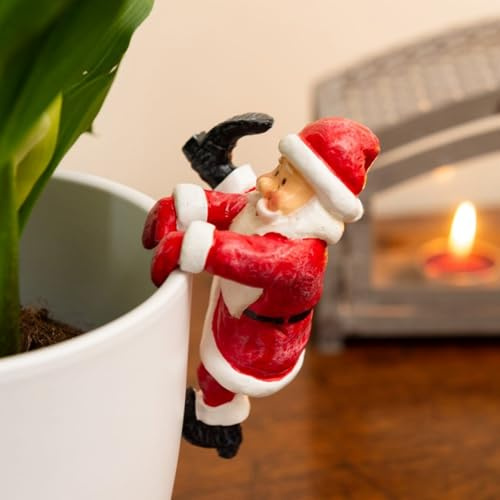 FONDUO Weihnachtsdeko Weihnachtsfiguren Statue, Gartendeko Statue Weihnachtsmann Hängender, Weihnachten Schneemann Figur Deko, Harz Ornament für Blumentopf Büro Kantenhocker (Weihnachtsmann)
