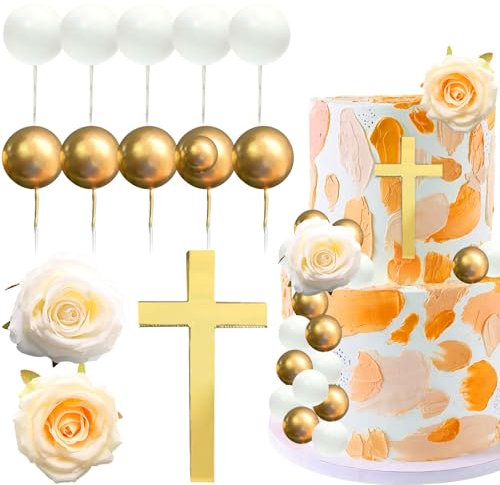 Croix Décoration Gâteau 13pcs pour Communion, Baptême et Baby Shower - Boules Convient pour le Christianisme, la Sainte Communion