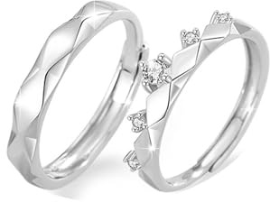 Calefee Eheringe Paarpreis Silber 999, Ringe Paare Verlobung Personalisierte Verstellbar Mehrfacetten-Kronenring mit Zirkonia