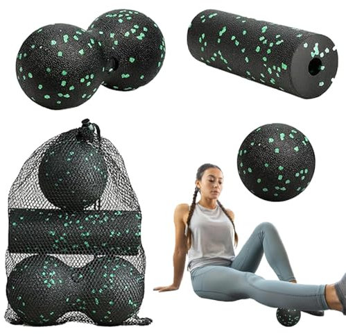 Faszienball Set, 3 Stück Massagebälle, Runde Bälle, Erdnussbälle, Mini-Schäfte, mit Aufbewahrungstasche, Faszienball und faszienrolle klein für Fuss Hand Rücken Muskelmassage dunkelgrün