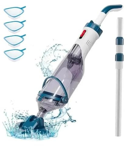 JKELPV Aspirateur Aspirateur de Piscine pour Piscine Hors Sol avec Perche télescopique, autonomie jusqu'à 1H, Nettoyeur de Piscine à Main Rechargeable Mini Aspirateur sans(Blue)