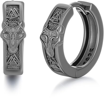 925 Sterling Silber Wikinger Creolen für Männer Damen Wikinger Schmuck | Silber/Schwarze/Gold Ohrringe Wikinger Schmuck Geschenke(mit Geschenkbox)