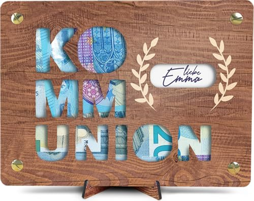 Gastgeschenke Kommunion - XL Geldgeschenk aus Holz inkl. Ständer | KOMMUNION - Geschenk Kommunion Mädchen, KOMMUNION Geldkarte, Kommunion Geschenk Junge, Kommunion Karte, Geschenke zur Kommunion